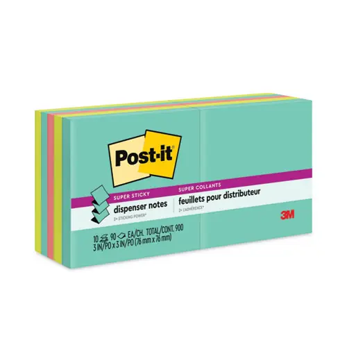 Post-it® Dispenser Notes Super Sticky Pop-up Refill, 3" x 3", Supernova Neons, 90 Sheets/Pad, 10 Pads/Pack