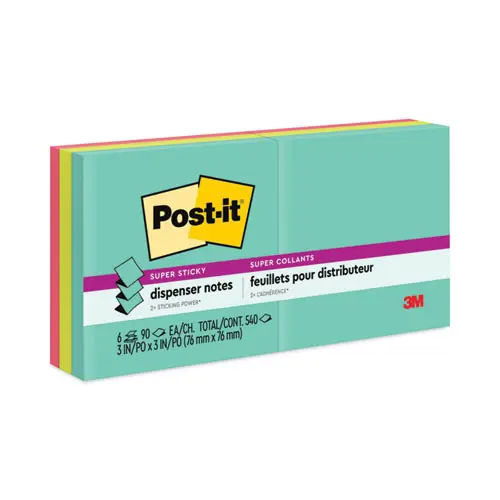 Post-it® Dispenser Notes Super Sticky Pop-up, Supernova Neons Collection, 3" x 3", 6 Pads/Pack