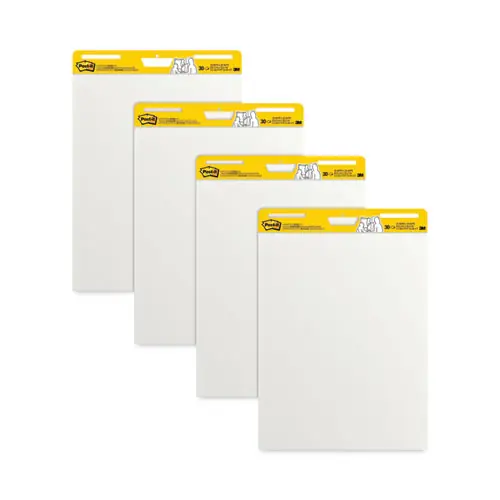 Post-it® Easel Pads Super Sticky Vertical-Orientation Self-Stick Easel Pad Value Pack, Unruled, 25 x 30, White, 30 Sheets, 4/Carton