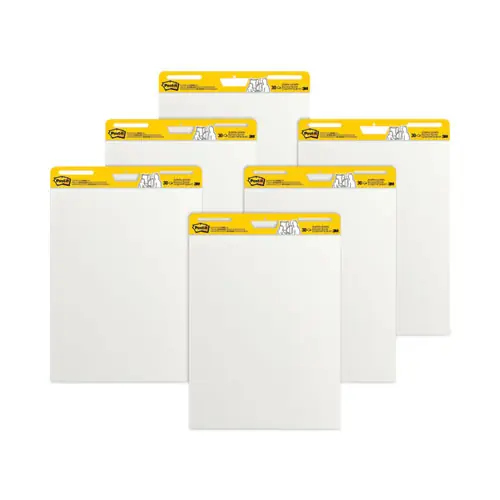 Post-it® Easel Pads Super Sticky Vertical-Orientation Self-Stick Easel Pad Value Pack, 25 x 30, White, 30 Sheets, 6/Carton