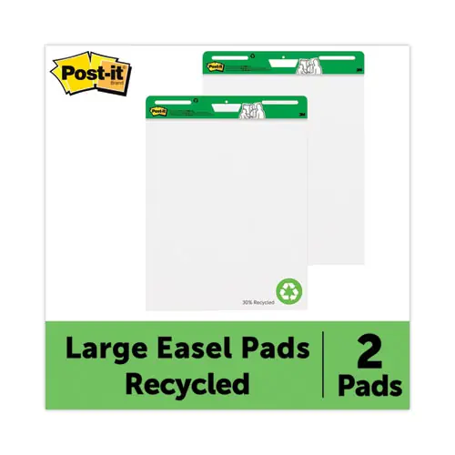Post-it® Easel Pads Super Sticky Vertical-Orientation Self-Stick Easel Pads, Unruled, 25" x 30", White, 30 Sheets, 2/Carton