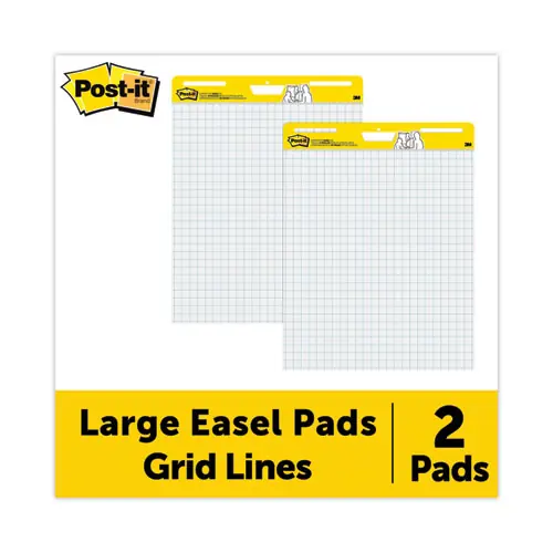 Post-it® Easel Pads Super Sticky Vertical-Orientation Self-Stick Easel Pads, Quadrille Rule, White, 25" x 30", 30 Sheets, 2/Carton