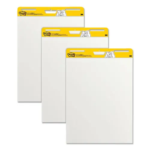 Post-it® Easel Pads Super Sticky Vertical-Orientation Self-Stick Easel Pads, Unruled, 25" x 30", White, 30 Sheets, 3/Pack