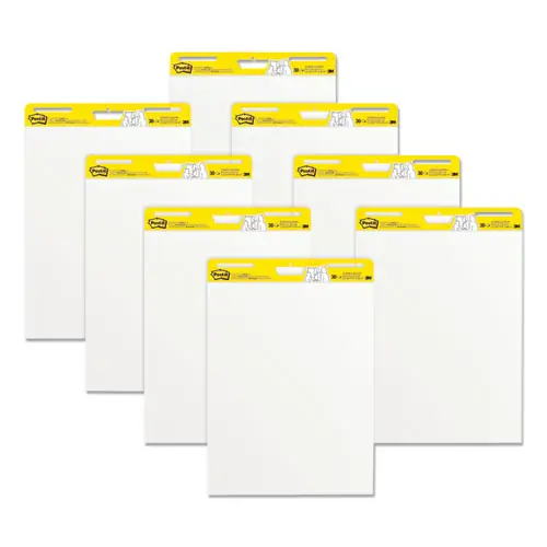 Post-it® Easel Pads Super Sticky Vertical-Orientation Self-Stick Easel Pads, Unruled, 25" x 30", White, 30 Sheets, 8/Pack