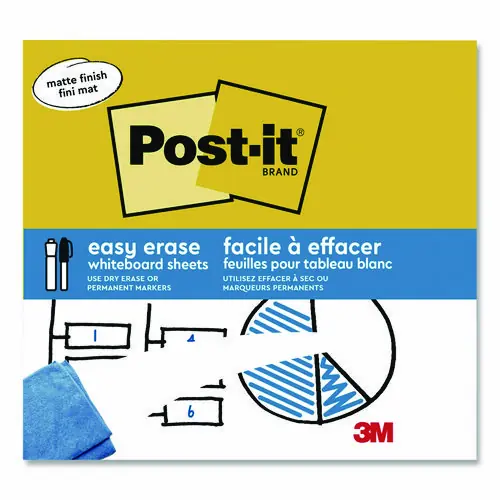 Post-it® Easy-Erase Whiteboard Sheets, Plastic Surface, 9.1 x 9.1, White, 2/Pack