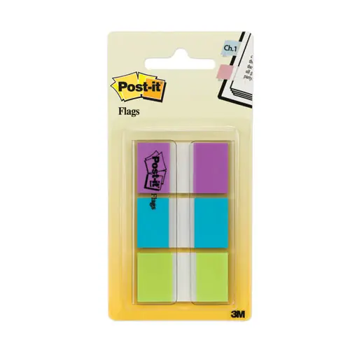 Post-it® Flags with Dispenser, Bright Blue, Bright Green, Purple, 60 Flags