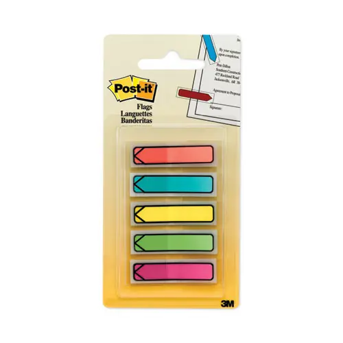 Post-it® Flags Arrow 0.5" Page Flags, Five Assorted Bright Colors, 100/Pack