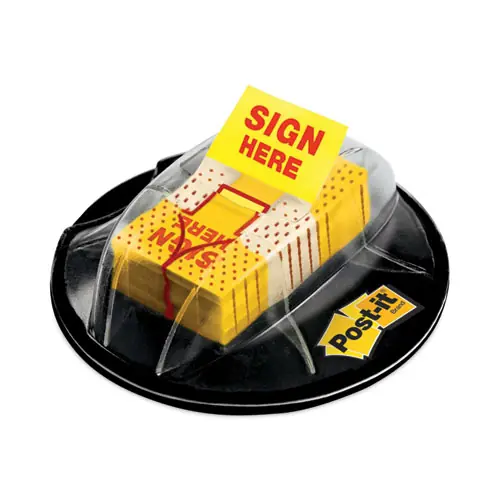 Post-it® Flags Page Flags in Dispenser, "Sign Here", Yellow, 200 Flags/Dispenser