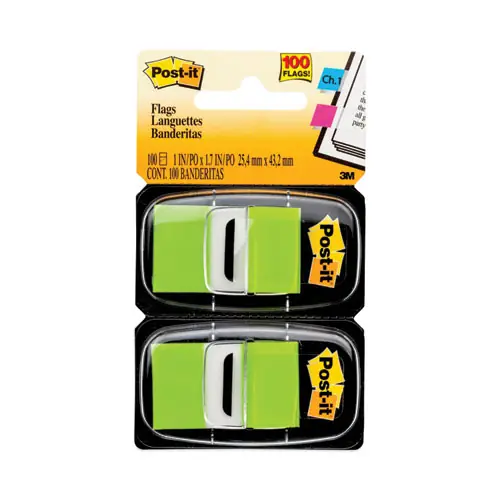 Post-it® Flags Standard Page Flags in Dispenser, Bright Green