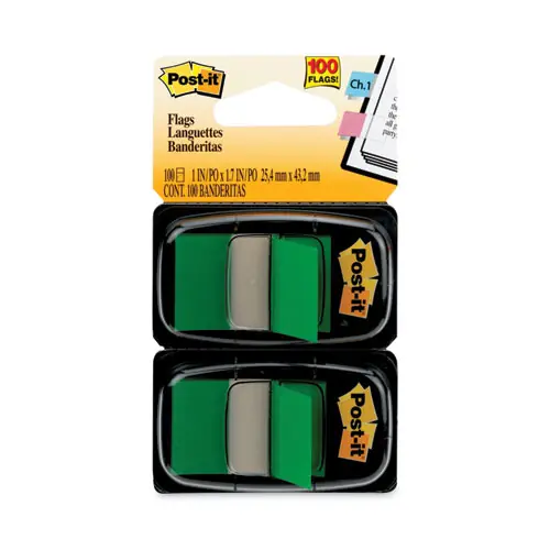 Post-it® Flags Standard Page Flags in Dispenser, Green, 50 Flags/Dispenser, 2 Dispensers/Pack