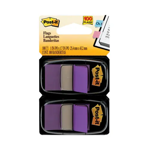 Post-it® Flags Standard Page Flags in Dispenser, Purple, 50 Flags/Dispenser, 2 Dispensers/Pack