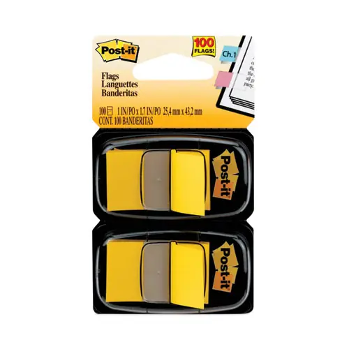 Post-it® Flags Standard Page Flags in Dispenser, Yellow, 50 Flags/Dispenser, 2 Dispensers/Pack
