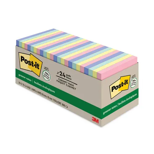 Post-it® Greener Notes Original Recycled Note Pad Cabinet Pack, Sweet Sprinkles Collection, 3" x 3", 75 Sheets per Pad, 24 Pads