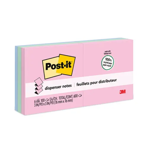 Post-it® Greener Notes Original Recycled Pop-up Notes, 3 x 3, Sweet Sprinkles Collection Colors, 100 Sheets/Pad, 6 Pads/Pack