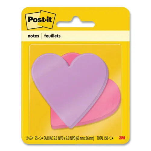 Post-it® Notes Die-Cut Heart Shaped Notepads, Pink/Purple, 75 Sheets/Pad, 2 Pads/Pack