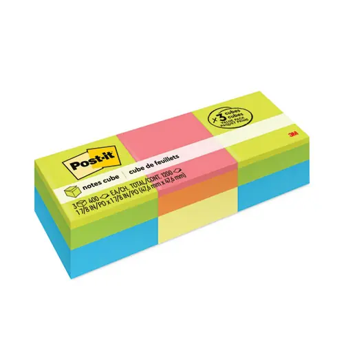 Post-it® Notes Mini Cubes, Green Wave and Orange Wave Collections, 400 Sheets per Cube, 3 Pack