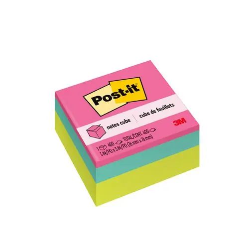 Post-it® Notes Original Cubes, Assorted Bright Colors, 400 Sheets/Cube