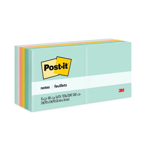 Post-it® Notes Original Pads, Beachside Cafe Collection, 3" x 3", 100 Sheets per Pad, 12 Pads