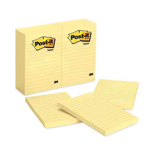 Post-it® Notes Original Pads, Note Ruled, 4" x 6", Canary Yellow, 12 Pads/Pack