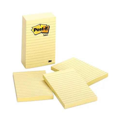 Post-it® Notes Original Pads, Note Ruled, Canary Yellow, 4" x 6", 100 Sheets per Pad, 5 Pads per Pack