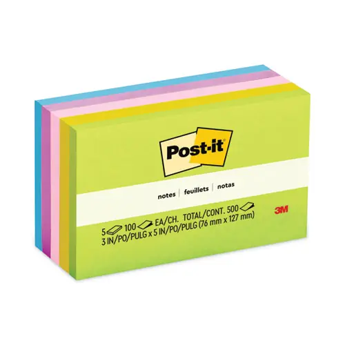 Post-it® Notes Original Pads in Floral Fantasy Collection Colors, 3" x 5", 5 Pads/Pack