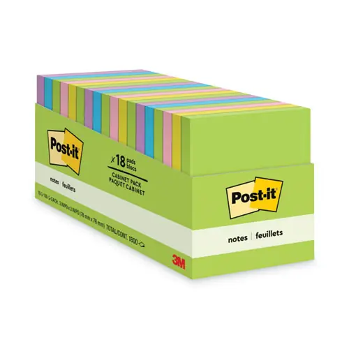 Post-it® Notes Original Pads, Floral Fantasy Collection, 3" x 3", 100 Sheets per Pad, 18 Pads Cabinet Pack