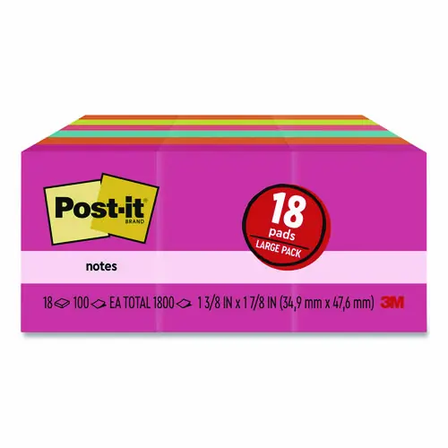 Post-it® Notes Original Pads, Poptimistic Collection, 1.38" x 1.88", 100 Sheets per Pad, 18 Pads