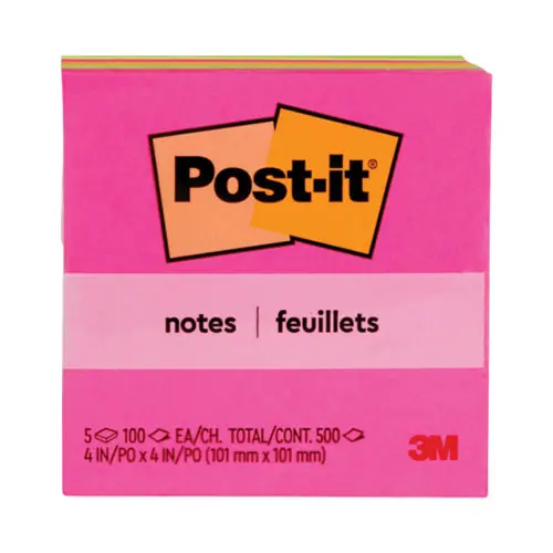 Post-it® Notes Original Pads, Poptimistic Collection, 4" x 4", 5 Pads/Pack, 100 Sheets/Pad