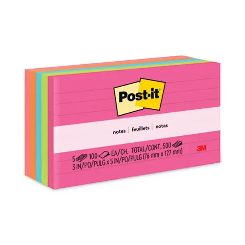 Post-it® Notes Original Pads, Poptimistic Collection, Note Ruled, 3" x 5", 5 Pads/Pack