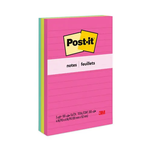 Post-it® Notes Original Pads, Poptimistic Collection, Note Ruled, 4" x 6", 100 Sheets per Pad, 3-Pack