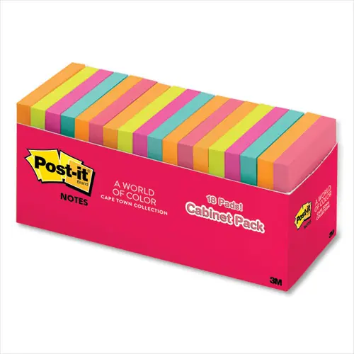 Post-it® Notes Original Pads, Poptimistic Colors, Cabinet Pack, 3" x 3", 100 Sheets per Pad, 18 Pads