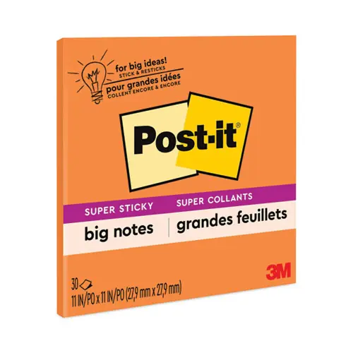 Post-it® Notes Super Sticky Big Notes, Orange, 30 Sheets, 11 x 11, Unruled