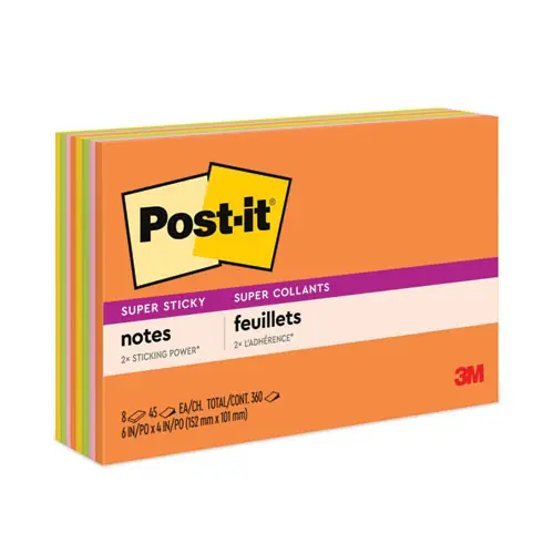 Post-it® Notes Super Sticky Meeting Notes, Energy Boost Collection, 6" x 4", 8 Pads/Pack