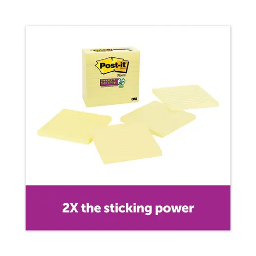Post-it® Notes Super Sticky Pads, Canary Yellow, Ruled, 4" x 4", 90 Sheets/Pad, 4 Pads/Pack