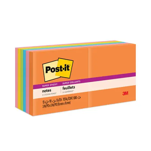 Post-it® Notes Super Sticky Pads, Energy Boost Collection, 3" x 3", 12 Pads/Pack