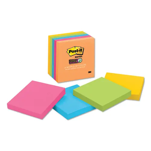 Post-it® Notes Super Sticky Pads, Energy Boost Collection, 3" x 3", 90 Sheets per Pad, 5-Pack
