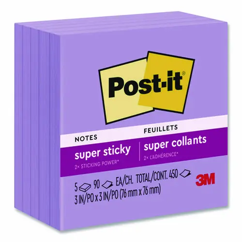 Post-it® Notes Super Sticky, 3 x 3, Mulberry, 90 Sheets per Pad, 5 Pads per Pack