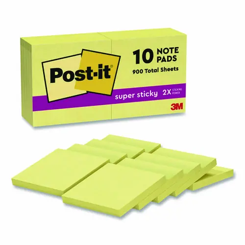 Post-it® Notes Super Sticky Pads, Canary Yellow, 3 x 3, 90 Sheets per Pad, 10 Pads per Pack