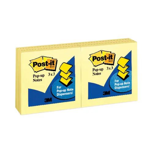 Post-it® Pop-up Notes Original Canary Yellow Pop-up Refill, 3" x 3", Canary Yellow, 100 Sheets/Pad, 12 Pads/Pack