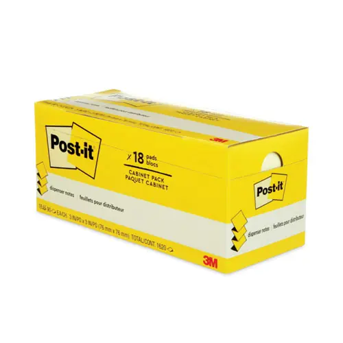 Post-it® Pop-up Notes Original Canary Yellow Pop-up Refill Cabinet Pack, 3" x 3", 90 Sheets/Pad, 18 Pads/Pack