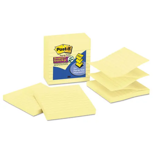 Post-it® Pop-up Notes Super Sticky Refill, Ruled, 4" x 4", Canary Yellow, 5 Pads/Pack, 90 Sheets/Pad