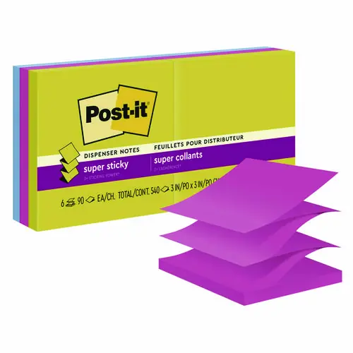 Post-it® Pop-up Notes Super Sticky, Summer Joy Collection, 3" x 3", Assorted Colors, 90 Sheets/Pad, 6 Pads/Pack