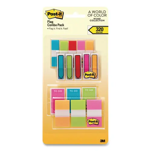 Post-it® Standard and Arrow Flag Combo Pack, Assorted Colors, 320 Flags