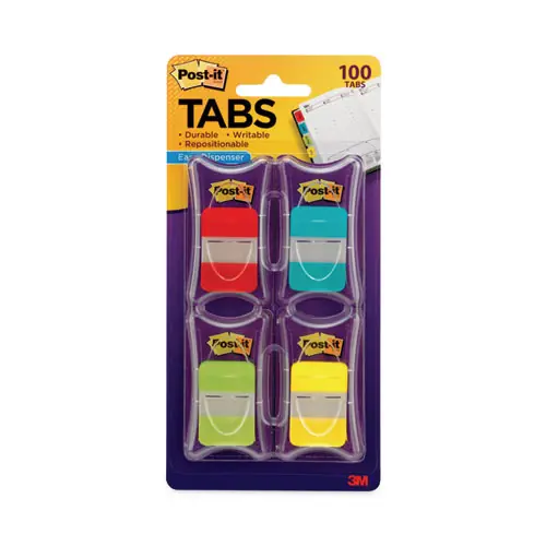 Post-it® Tabs 1" Plain Solid Color, Assorted Colors, 1/5-Cut, 100/Pack