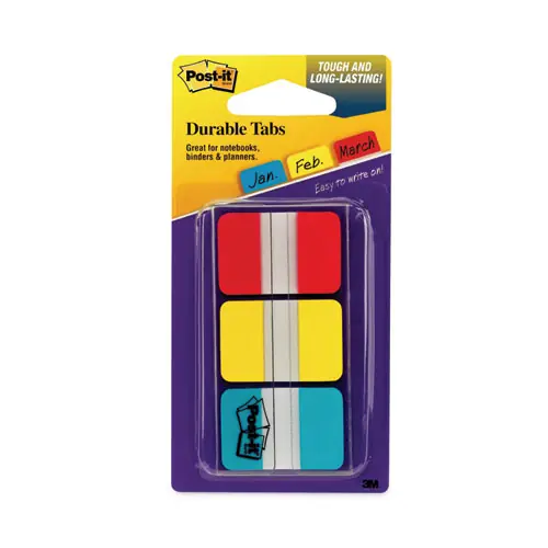 Post-it® Tabs 1" Plain Solid Color Tabs, 1/5-Cut, Assorted Primary Colors, 1" Wide, 66/Pack