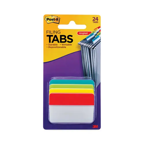 Post-it® Tabs 2" Plain Solid Color Angled Tabs, 1/5-Cut, Assorted Colors, 24 Tabs/Pack