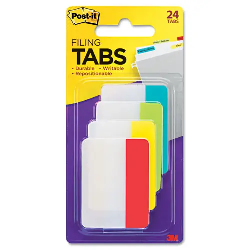 Post-it® Tabs Solid Color, 1/5-Cut, Assorted Colors, 2" Wide, 24/Pack