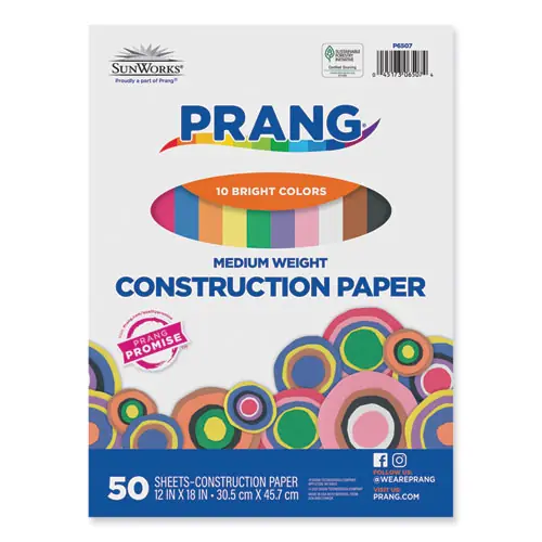 Prang® SunWorks Construction Paper, 50 lb Text Weight, 12 x 18, Assorted, 50/Pack