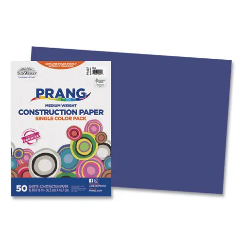 Prang® SunWorks Construction Paper, Blue, 12 x 18, 50 Sheets, 50 lb Text Weight