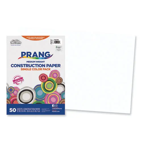 Prang® SunWorks Construction Paper, Bright White, 50 Sheets, 12 x 18, 50 lb Text Weight